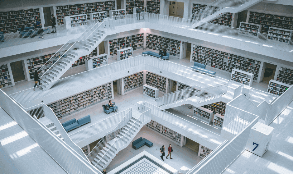 Library with multiple staircases